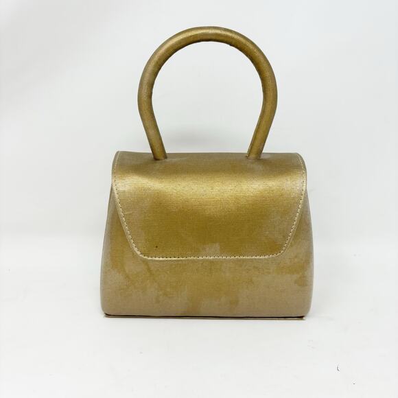 Vintage Stuart Weitzman Evening Bag Gold Shimmer Hard Sided Mini 6.5"x6"x2" - Picture 1 of 12